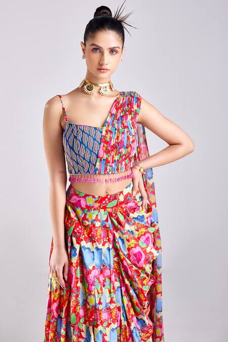 Buy Diyarajvvir Red Cotton, Silk, Georgette Floral Blossom Print Crop Top With Dhoti Skirt Online at Aza Fashions Buy_Diyarajvvir_Red Cotton, Silk, Georgette Floral Blossom Print Crop Top With Dhoti Skirt _Online_at_Aza_Fashions