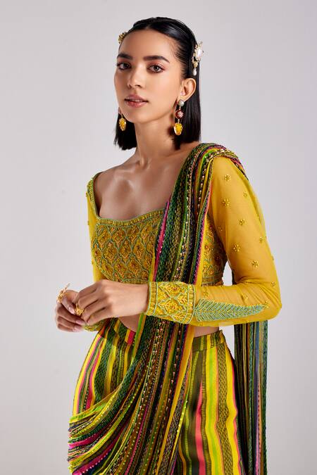 Buy Diyarajvvir Multi Color Tulle, Georgette, Satin Beads Geometric Striped Pant Saree Set Online at Aza Fashions Buy_Diyarajvvir_Multi Color Tulle, Georgette, Satin Beads Geometric Striped Pant Saree Set _Online_at_Aza_Fashions