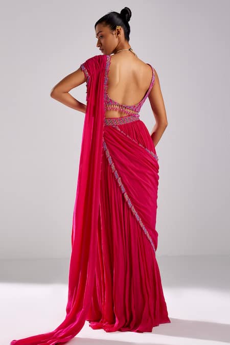 Diyarajvvir Leaf Border Embroidered Pre-Draped Saree With Blouse 