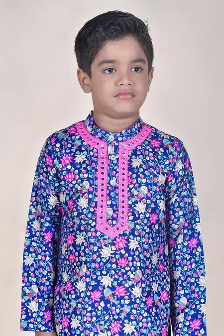 JILMIL DREAMWEAR_Blue Cotton, Silk Mirrors Floral Printed Kurta Set_at_Aza_Fashions