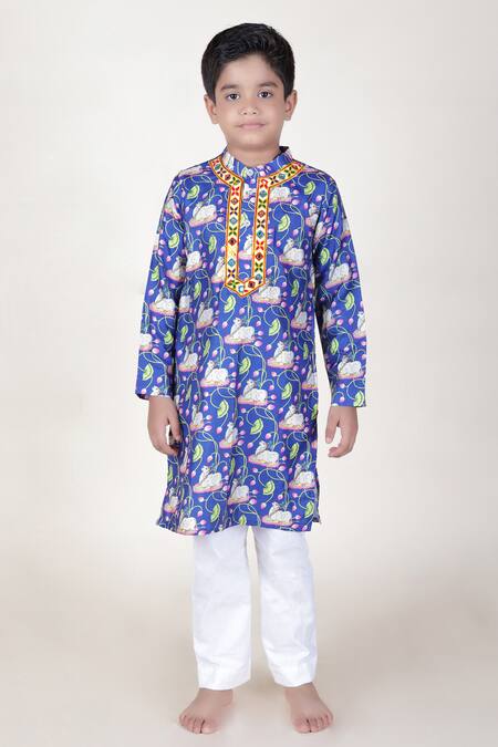 JILMIL DREAMWEAR_Blue Cotton, Silk Mirrors Cow Print Kurta With Pant_Online_at_Aza_Fashions