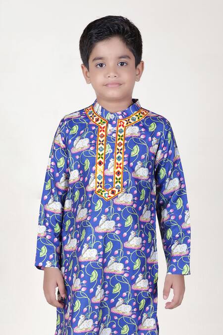 Buy_JILMIL DREAMWEAR_Blue Cotton, Silk Mirrors Cow Print Kurta With Pant_Online_at_Aza_Fashions