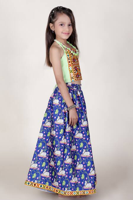 JILMIL DREAMWEAR_Blue Cotton, Silk Embroidery Lotus Blossom Print Palazzo With Top_Online_at_Aza_Fashions