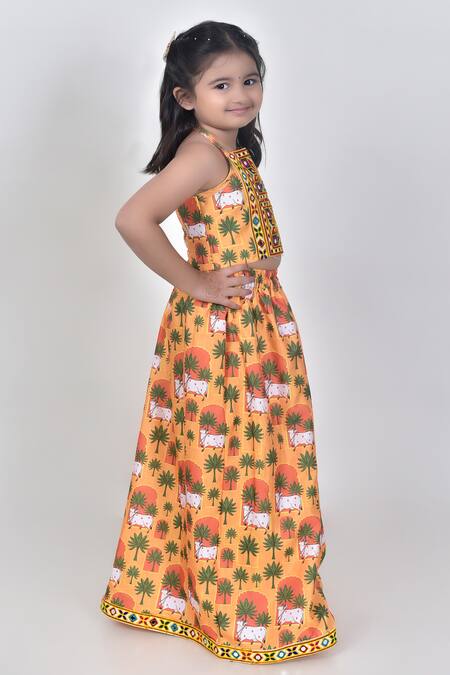 Shop_JILMIL DREAMWEAR_Yellow Cotton, Silk Embroidery Cattle Print Top With Palazzo _Online_at_Aza_Fashions