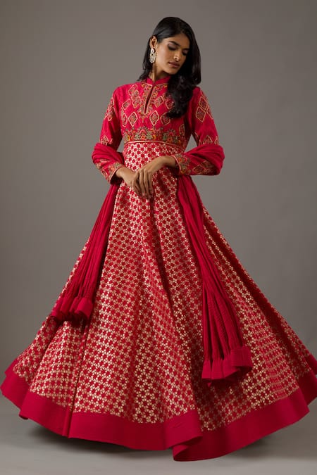 Rohit Bal Floral Blossom Banasai Jaal Embroidered Anarkali Set 