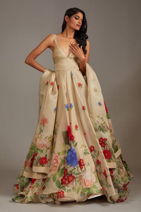 Buy Rohit Bal Beige Organza, Cotton Embroidery Botanic Flora Bloom Print Anarkali Set Online at Aza Fashions Buy_Rohit Bal_Beige Organza, Cotton Embroidery Botanic Flora Bloom Print Anarkali Set _Online_at_Aza_Fashions