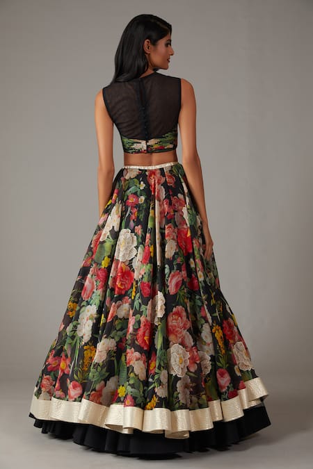 Rohit Bal Rose Shrub Print Lehenga Blouse Set 