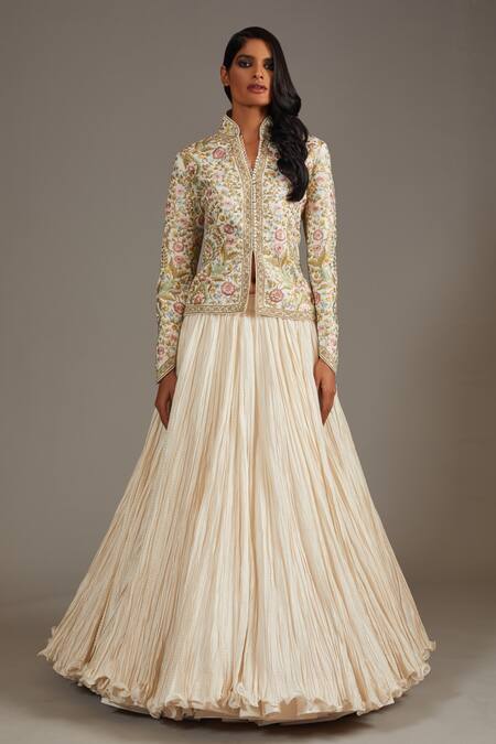 Buy Rohit Bal Ivory Maheshwari, Cotton Embroidery Mandarin Collar Blossom Jacket Online at Aza Fashions Buy_Rohit Bal_Ivory Maheshwari, Cotton Embroidery Mandarin Collar Blossom Jacket _Online_at_Aza_Fashions