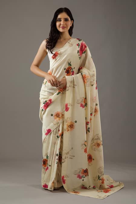 Yellow Chanderi Silk Printed Saree Set Design by Chrkha at Pernia's Pop Up  Shop 2024