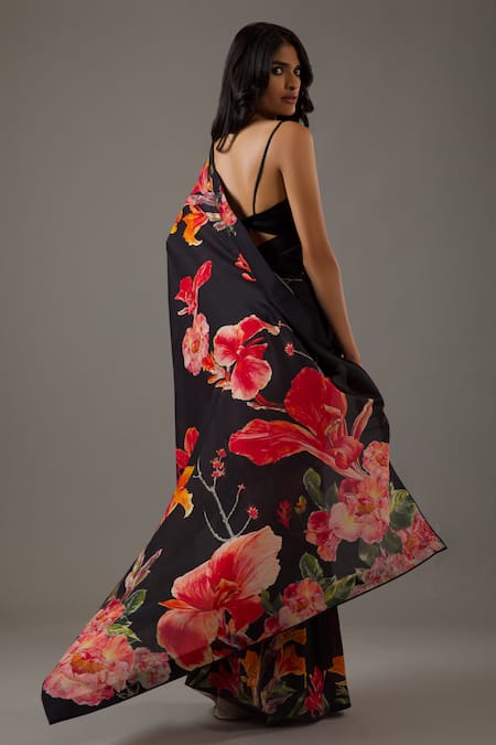 Rohit Bal Chanderi Silk Floral Print Saree With Unstitched Blouse Piece 