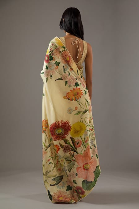 Rohit Bal Floral Bouquet Print Saree With Unstitched Blouse Piece 