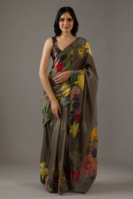 Rohit Bal Bouquet Print Saree With Unstitched Blouse Piece 