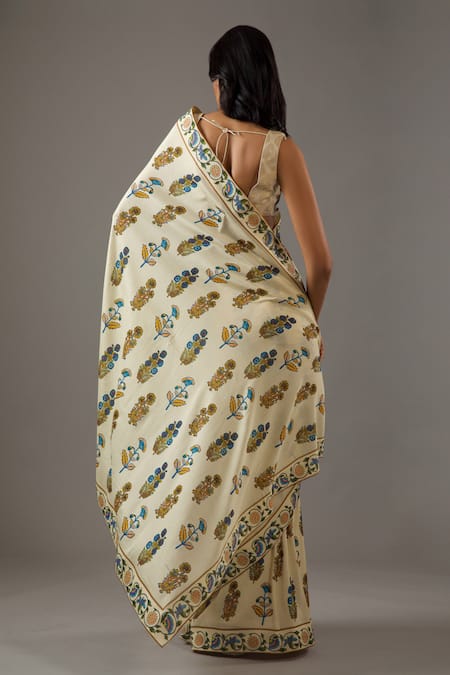 Rohit Bal Floral Mughal Print Saree With Unstitched Blouse Piece 