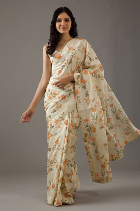 Rohit Bal Persian Bloom Print Saree With Unstitched Blouse Piece 