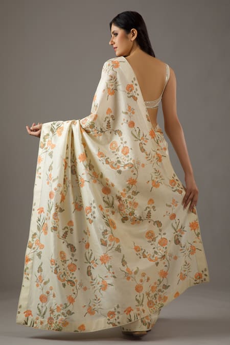 Rohit Bal Persian Bloom Print Saree With Unstitched Blouse Piece 