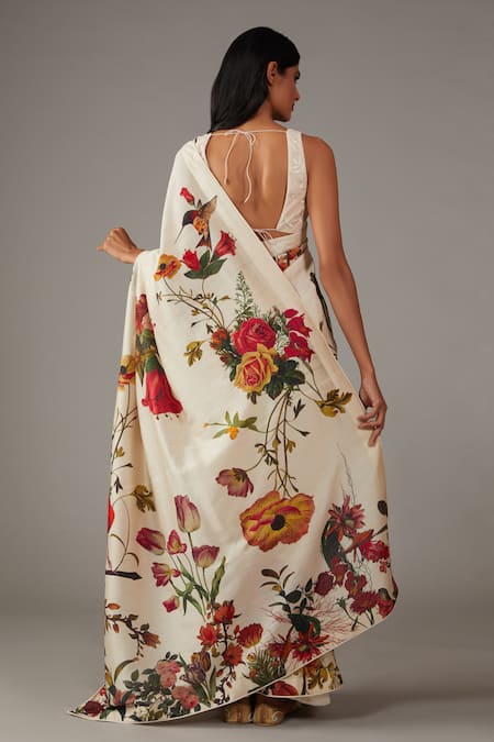 Rohit Bal Floral Garden Print Saree With Unstitched Blouse Piece 
