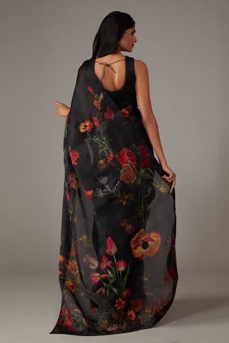 Rohit Bal Organza Garden Print Saree With Unstitched Blouse Piece 