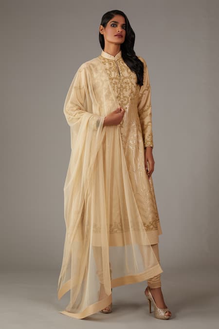 Rohit Bal Silk Chanderi Sequin Embroidered Kalidar Kurta Churidar Set 