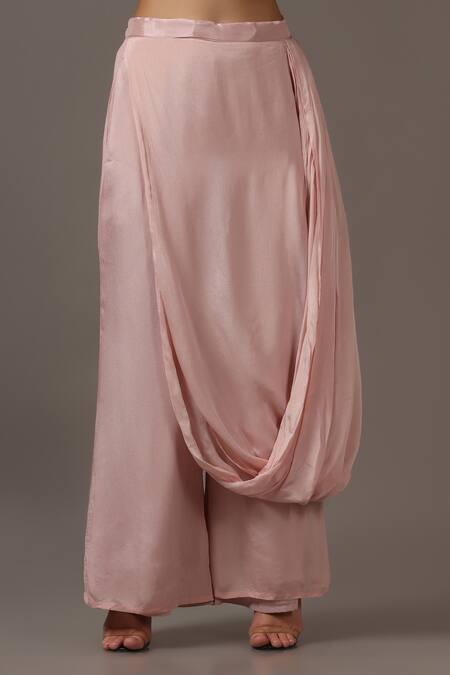 Two Sisters By Gyans_Pink Georgette Sequins V-neck Embellished Kaftan Top And Draped Pant Set _Online_at_Aza_Fashions