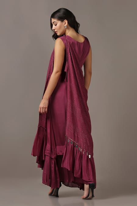 Two Sisters By Gyans Maxi Gown With Embellished Drape 