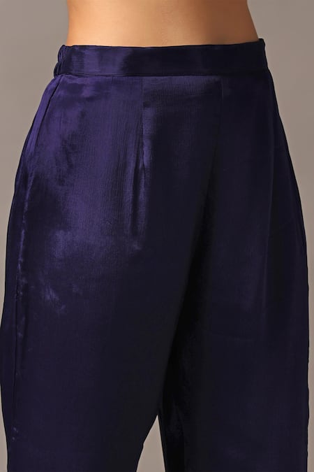 Two Sisters By Gyans_Blue Silk, Georgette Sequins One Shoulder Off Frilled Top And Pant Set _Online_at_Aza_Fashions