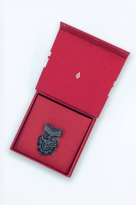 Shop S&N By Shantnu Nikhil Blue Embroidery Faux Leather Detailed Brooch at Aza Fashions Shop_S&N By Shantnu Nikhil_Blue Embroidery Faux Leather Detailed Brooch_at_Aza_Fashions