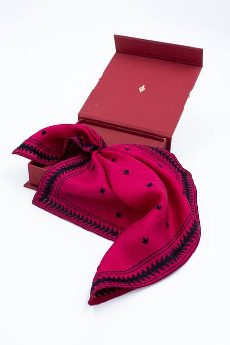 S&N By Shantnu Nikhil_Pink Handcrafted Embroidered Pocket Square_Online_at_Aza_Fashions