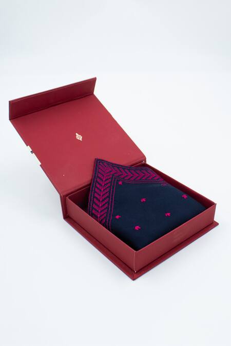 Shop S&N By Shantnu Nikhil Blue Contrast Embroidered Pocket Square at Aza Fashions Shop_S&N By Shantnu Nikhil_Blue Contrast Embroidered Pocket Square_at_Aza_Fashions