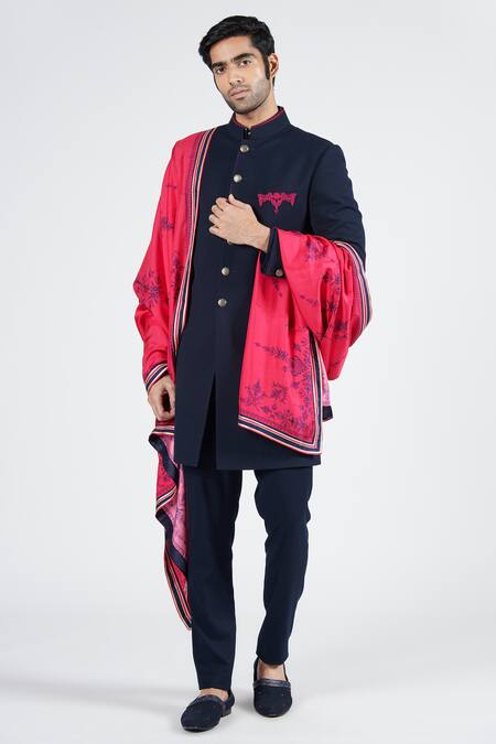 S&N By Shantnu Nikhil Blue Faux Leather Bordered Stole Online at Aza Fashions S&N By Shantnu Nikhil_Blue Faux Leather Bordered Stole_Online_at_Aza_Fashions