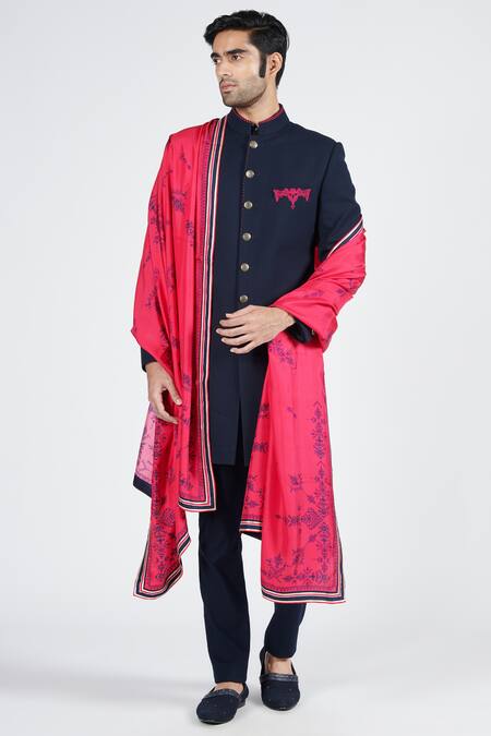 Buy S&N By Shantnu Nikhil Blue Faux Leather Bordered Stole Online at Aza Fashions Buy_S&N By Shantnu Nikhil_Blue Faux Leather Bordered Stole_Online_at_Aza_Fashions