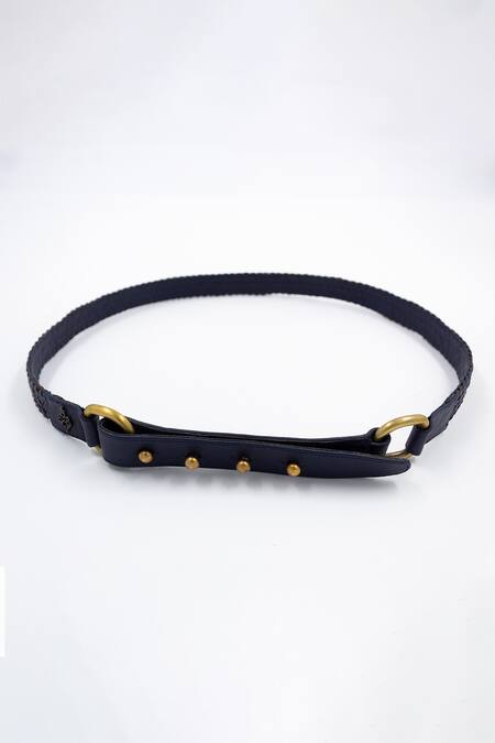 Shop S&N By Shantnu Nikhil Blue Color Block Weave Pattern Belt at Aza Fashions Shop_S&N By Shantnu Nikhil_Blue Color Block Weave Pattern Belt_at_Aza_Fashions