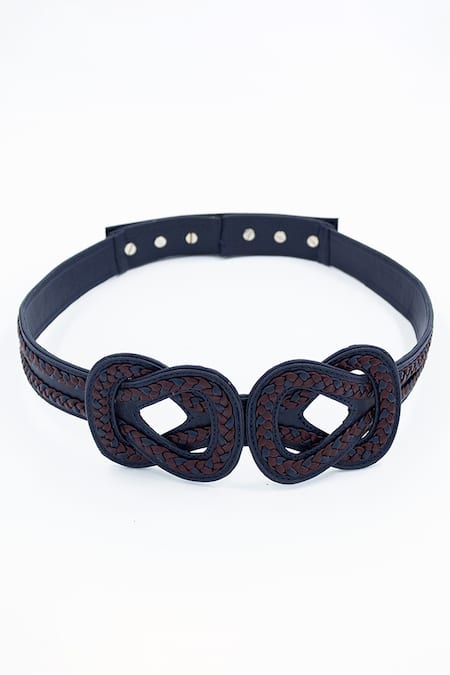 S&N by Shantnu Nikhil Dual Color Faux Leather Braided Belt 