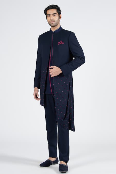 S&N by Shantnu Nikhil Thread Embroidered Asymmetric Sherwani 