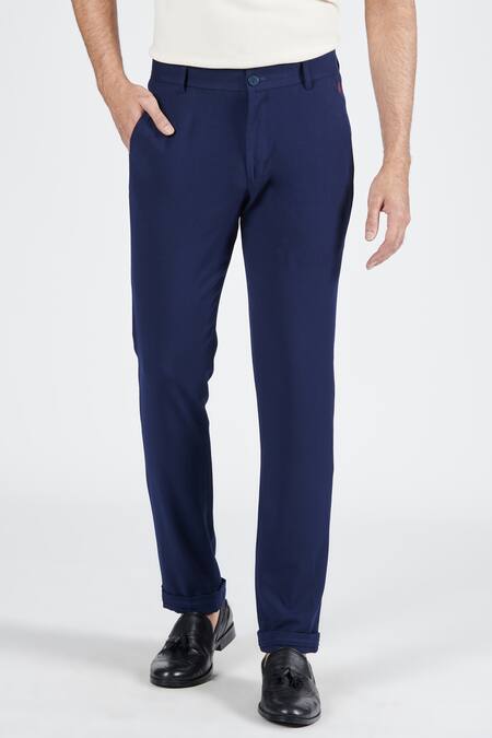 S&N By Shantnu Nikhil Blue Lycra, Viscose Plain Tapered Trouser Online at Aza Fashions S&N By Shantnu Nikhil_Blue Lycra, Viscose Plain Tapered Trouser_Online_at_Aza_Fashions