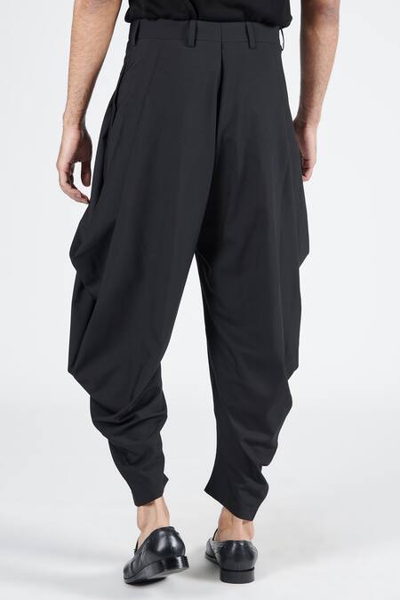 Shop S&N By Shantnu Nikhil Black Polyester, Viscose Pleated Cowl Draped Pant at Aza Fashions Shop_S&N By Shantnu Nikhil_Black Polyester, Viscose Pleated Cowl Draped Pant_at_Aza_Fashions