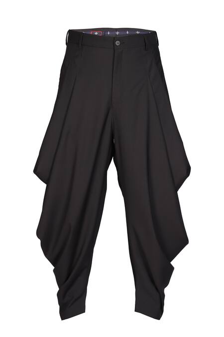 S&N By Shantnu Nikhil_Black Polyester, Viscose Pleated Cowl Draped Pant_Online_at_Aza_Fashions