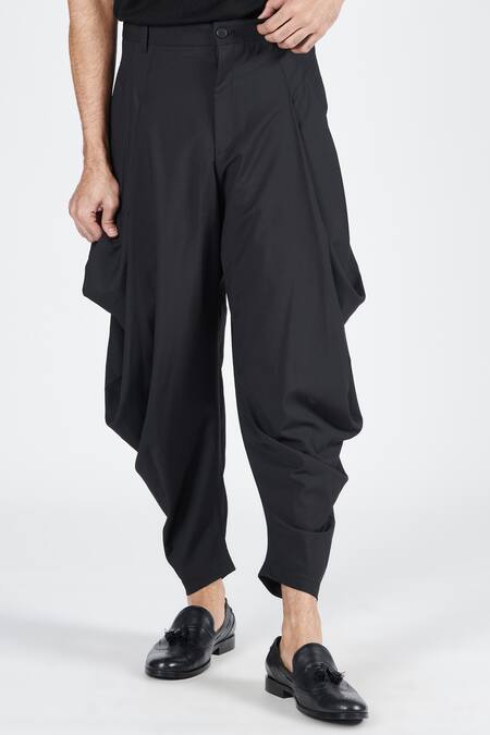 Buy S&N By Shantnu Nikhil Black Polyester, Viscose Pleated Cowl Draped Pant Online at Aza Fashions Buy_S&N By Shantnu Nikhil_Black Polyester, Viscose Pleated Cowl Draped Pant_Online_at_Aza_Fashions