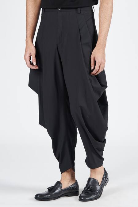 Shop S&N By Shantnu Nikhil Black Polyester, Viscose Pleated Cowl Draped Pant Online at Aza Fashions Shop_S&N By Shantnu Nikhil_Black Polyester, Viscose Pleated Cowl Draped Pant_Online_at_Aza_Fashions