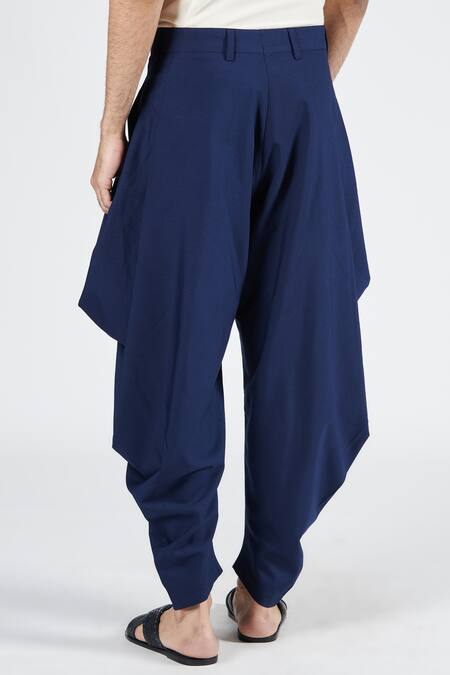 Shop S&N By Shantnu Nikhil Blue Lycra, Viscose, Terrycloth Cowl Pleated Draped Pant at Aza Fashions Shop_S&N By Shantnu Nikhil_Blue Lycra, Viscose, Terrycloth Cowl Pleated Draped Pant_at_Aza_Fashions