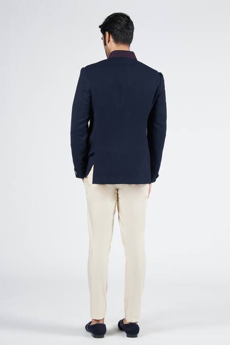 Shop S&N By Shantnu Nikhil Blue Lycra, Viscose, Polyester Embroidery Thread Bandhgala at Aza Fashions Shop_S&N By Shantnu Nikhil_Blue Lycra, Viscose, Polyester Embroidery Thread Bandhgala_at_Aza_Fashions