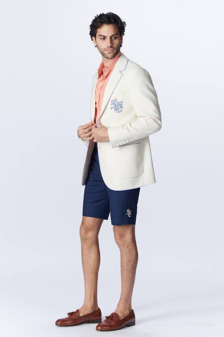 Buy S&N By Shantnu Nikhil Off White Wool, Viscose, Polyester Embroidery Placement Logo Jacket Online at Aza Fashions Buy_S&N By Shantnu Nikhil_Off White Wool, Viscose, Polyester Embroidery Placement Logo Jacket_Online_at_Aza_Fashions