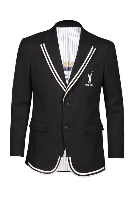 S&N By Shantnu Nikhil_Black Lycra, Viscose, Polyester Embroidery Batsman Logo Jacket_Online_at_Aza_Fashions
