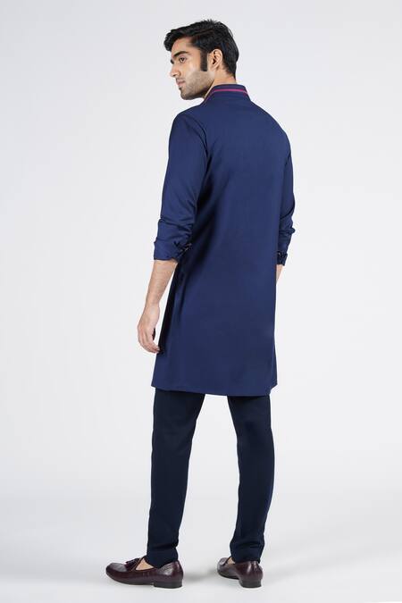 Shop S&N By Shantnu Nikhil Blue Lycra, Viscose, Terrycloth Embroidery Thread Work Short Kurta at Aza Fashions Shop_S&N By Shantnu Nikhil_Blue Lycra, Viscose, Terrycloth Embroidery Thread Work Short Kurta_at_Aza_Fashions