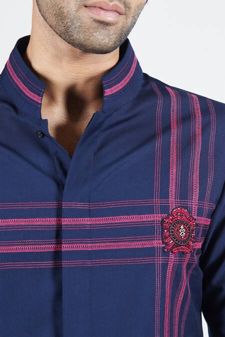 Buy S&N By Shantnu Nikhil Blue Lycra, Viscose, Terrycloth Embroidery Thread Work Short Kurta Online at Aza Fashions Buy_S&N By Shantnu Nikhil_Blue Lycra, Viscose, Terrycloth Embroidery Thread Work Short Kurta_Online_at_Aza_Fashions