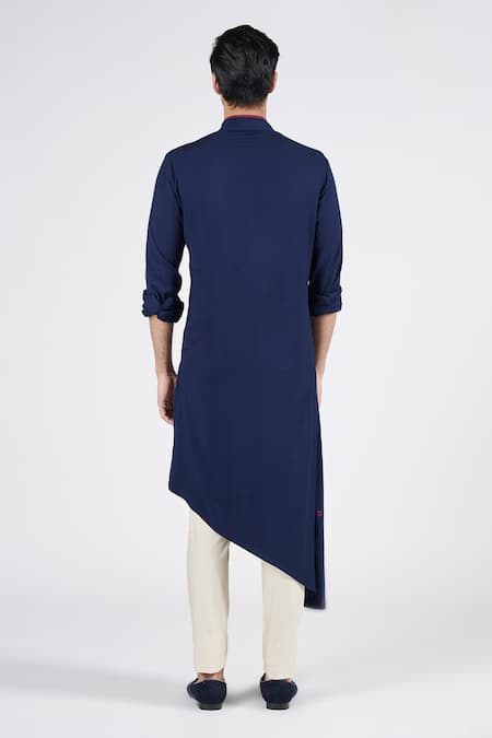 Shop S&N By Shantnu Nikhil Blue Lycra, Viscose, Terrycloth Embroidery Asymmetric Kurta at Aza Fashions Shop_S&N By Shantnu Nikhil_Blue Lycra, Viscose, Terrycloth Embroidery Asymmetric Kurta_at_Aza_Fashions