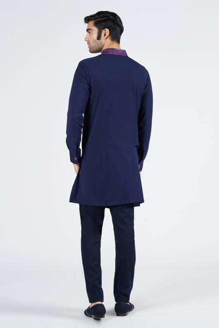Shop S&N By Shantnu Nikhil Blue Viscose, Lycra, Crepe Embroidery Draped Short Kurta at Aza Fashions Shop_S&N By Shantnu Nikhil_Blue Viscose, Lycra, Crepe Embroidery Draped Short Kurta_at_Aza_Fashions
