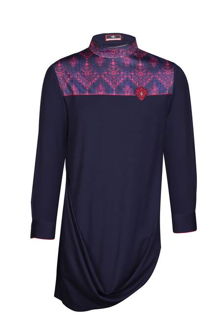 S&N By Shantnu Nikhil_Blue Viscose, Lycra, Crepe Embroidery Draped Short Kurta_Online_at_Aza_Fashions