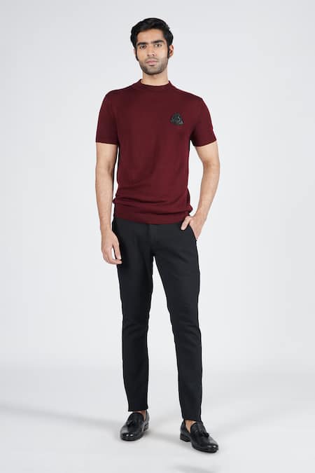 S&N by Shantnu Nikhil Faux Leather Crest Knit T-Shirt 