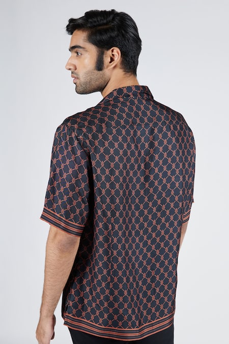Shop S&N By Shantnu Nikhil Black Twill, Silk Embroidery Adamas Print Shirt at Aza Fashions Shop_S&N By Shantnu Nikhil_Black Twill, Silk Embroidery Adamas Print Shirt_at_Aza_Fashions