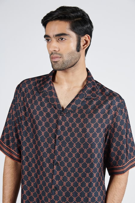 Buy S&N By Shantnu Nikhil Black Twill, Silk Embroidery Adamas Print Shirt Online at Aza Fashions Buy_S&N By Shantnu Nikhil_Black Twill, Silk Embroidery Adamas Print Shirt_Online_at_Aza_Fashions